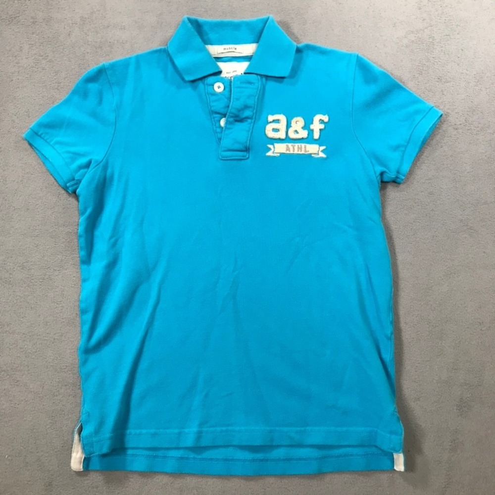 Abercrombie Polo Shirt Boys Kids Medium Blue Short Sleeve Muscle Fit Y2K Preppy